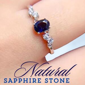 Natural Sapphire Diamond Ring in 925 Sterling Silver